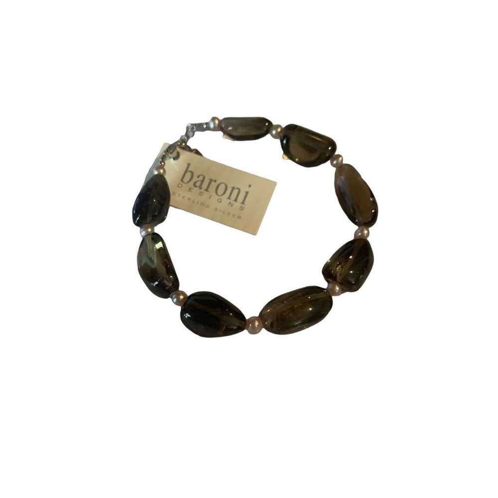 New Baroni Gray Glass Bead and Pearl Spacer 8" Bracelet